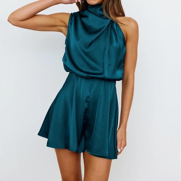 Dresses & Skirts - ODIZLI Women Mock Neck Satin Dress Tie Waist Cocktail Sleeveless Medium NWT